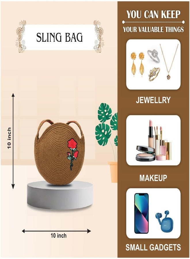 Ariya Women Round Sling Bag with Swatch (4058 | Brown) Handcrafted PP & Cotton Blend Shoulder Purse, Perfect for Ladies & Girls, Lightweight Crossbody Bag for Daily, Casual, Travel & All Occasions - Image 2
